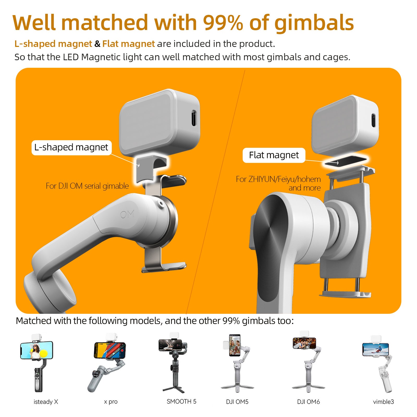 Selfie Ring Light OM Fill Light for DJI OSMO Mobile 6/OM 5/OM SE/OM4 SE/Insta360 Flow,Magnetic Fill Light Compatible with DJI Osmo and All Brands of Gimbal Stabilizer