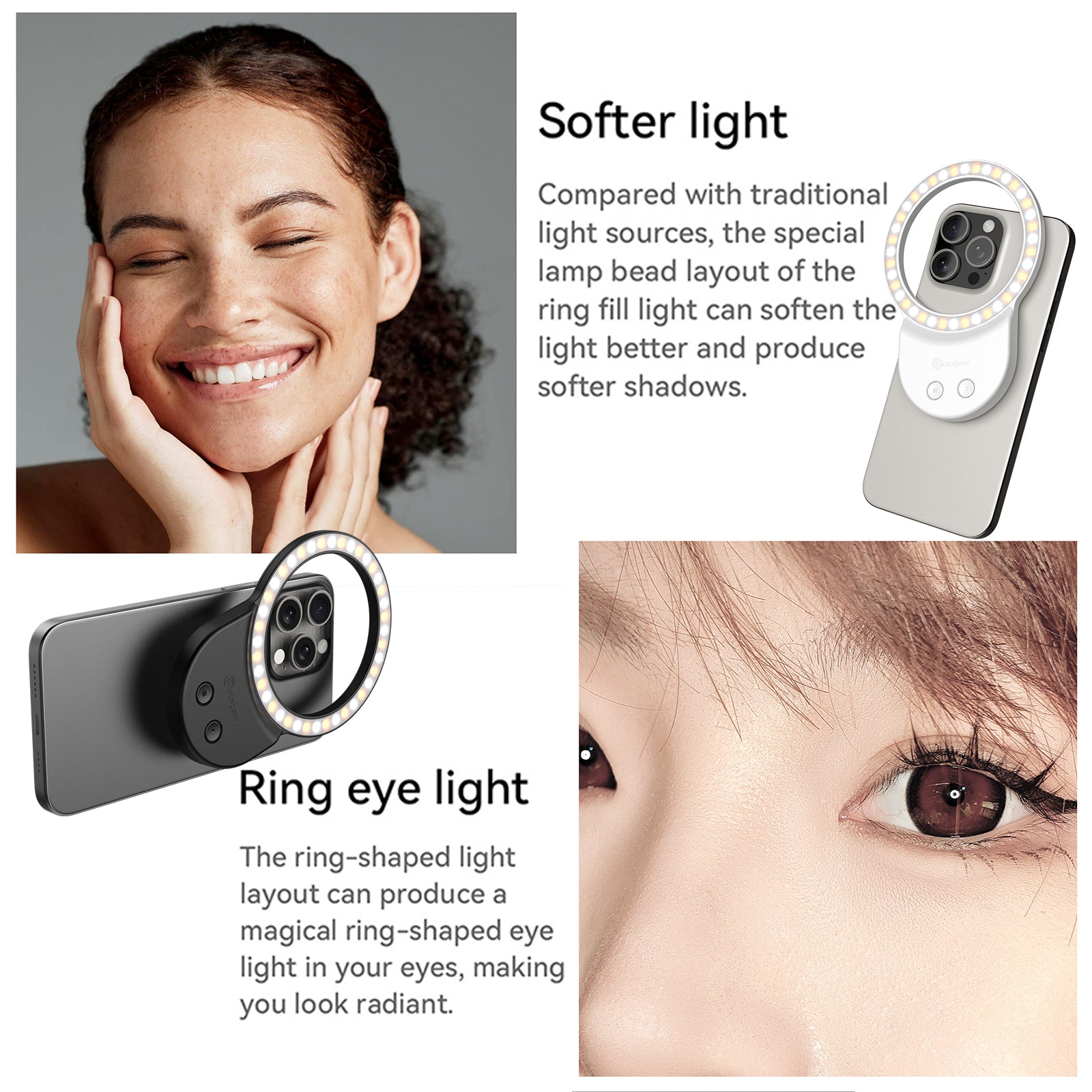 Rechargeable Selfie Light & Phone Light Clip for iPhone - Phone LED Light with Adjustable Brightness, Perfect for Selfies, Makeup, TikTok, Live Streaming & Video Conferencing